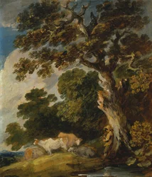 Paysage boisé avec bétail et berger